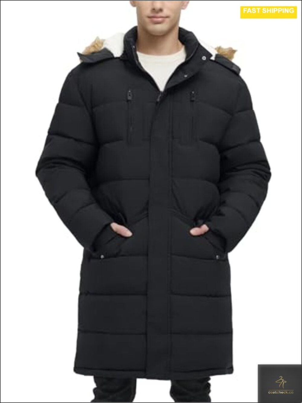 Men's Extra Long Quilted Fleece Puffer Jacket Winter Coat Windproof Water